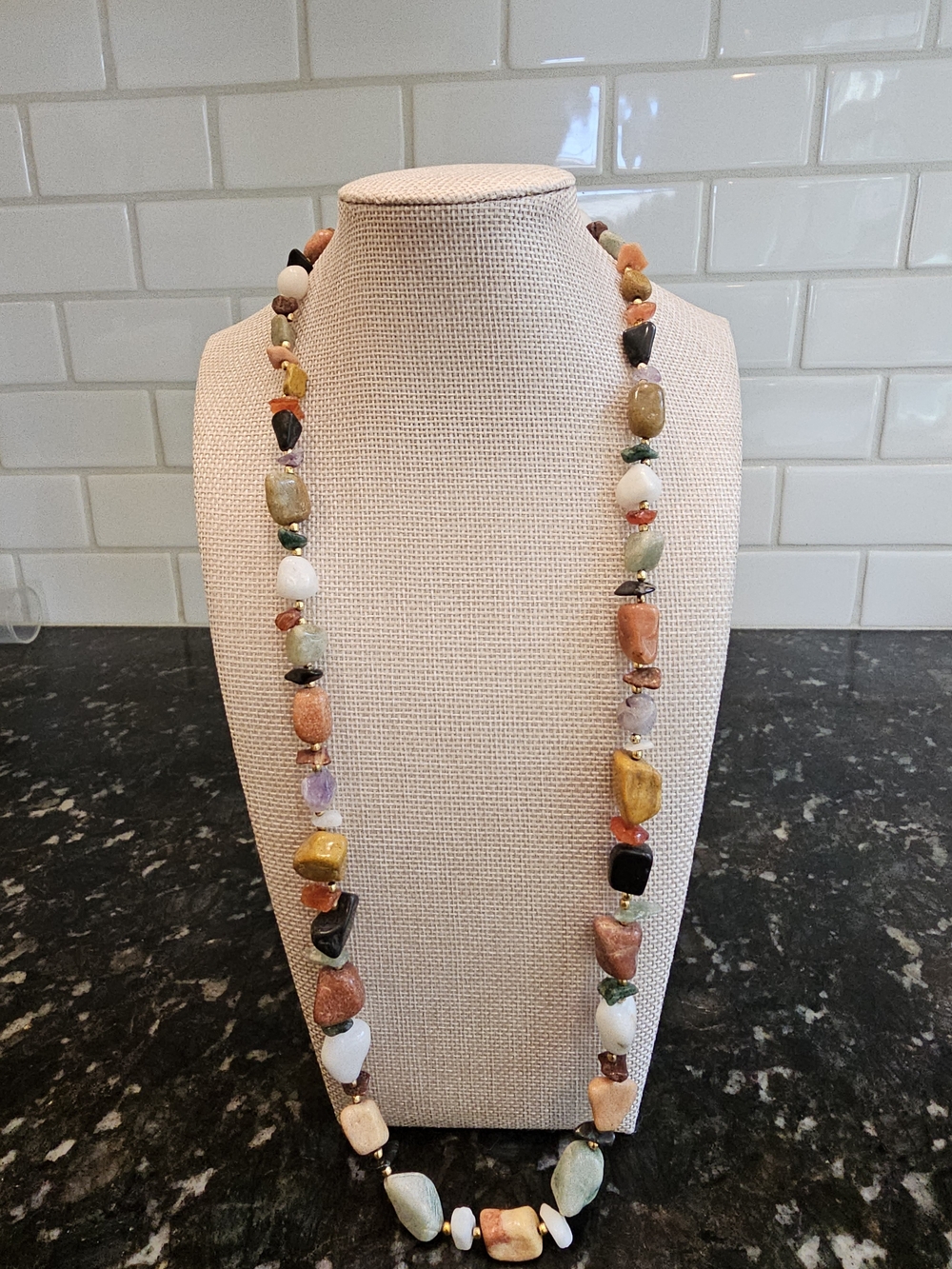 Multicolor Natural Stone Long Beaded Necklace - Women Jewelry